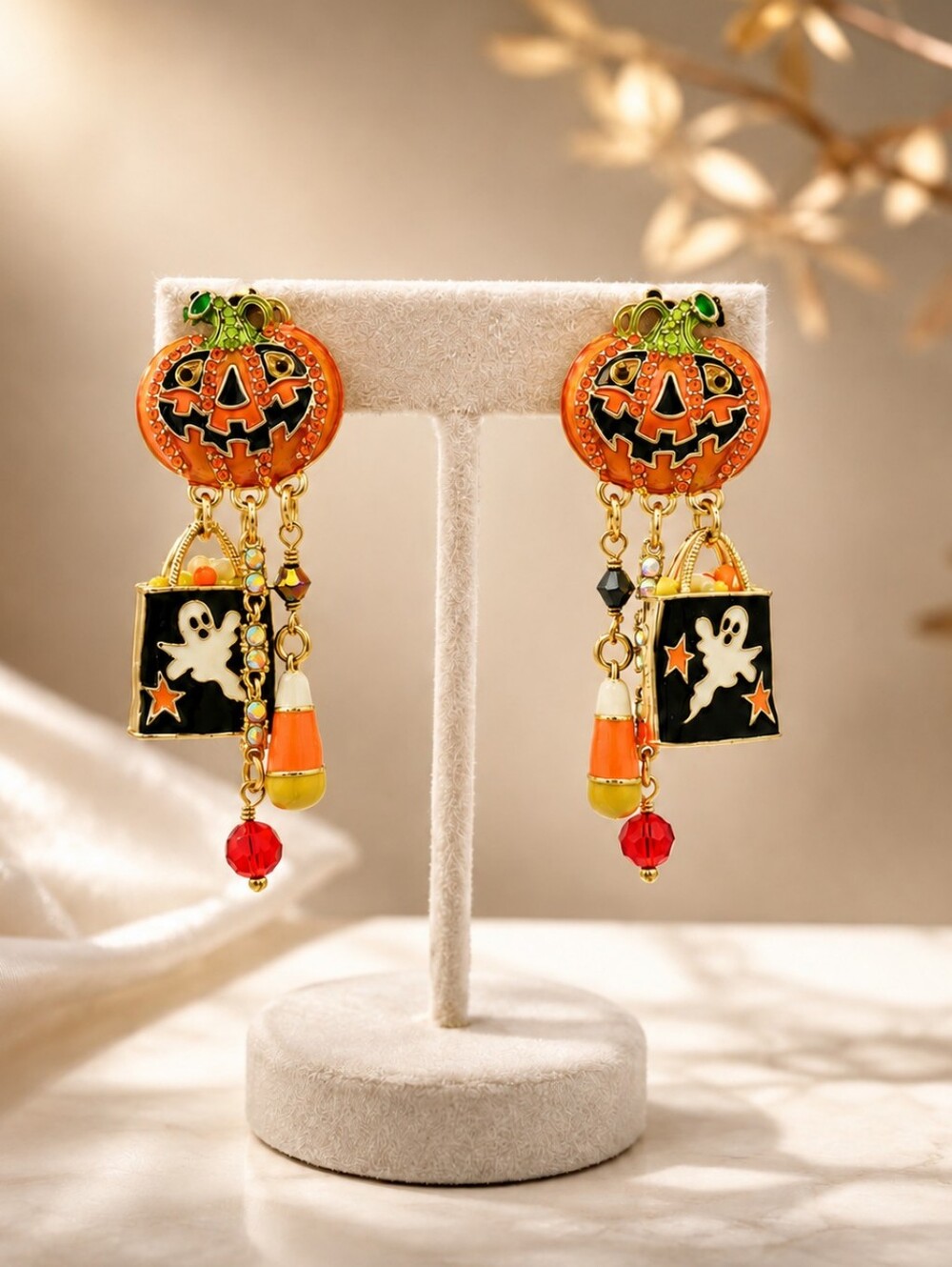 NWT Ritzy Couture Halloween Jack-O'-Lantern Ghost Candy Corn Dangle Earrings